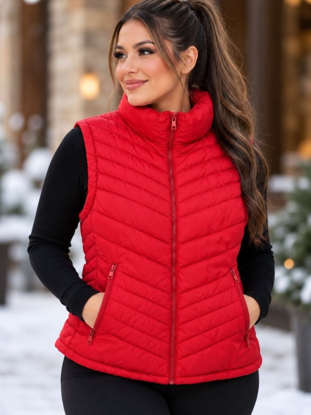 River Trail Quilted Puffer Vest Fleece Lined Full Zip Outdoor Top Red Unisex XL